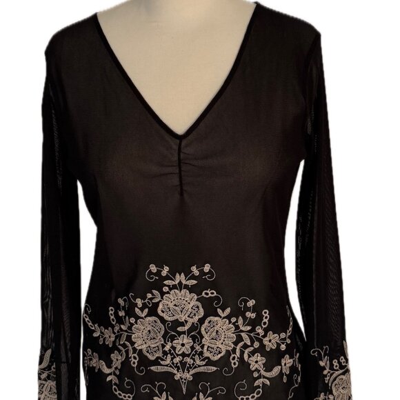 Nine West Tops - Nine West Sheer Black Embroidered Blouse Sz. M